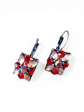 Red Crystal Flower Dangle Earrings - Women Jewelry